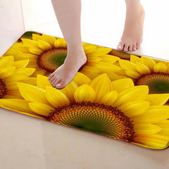 Soft Flannel Floor Mat Sunflowers Non-slip Waterproof Area Rugs