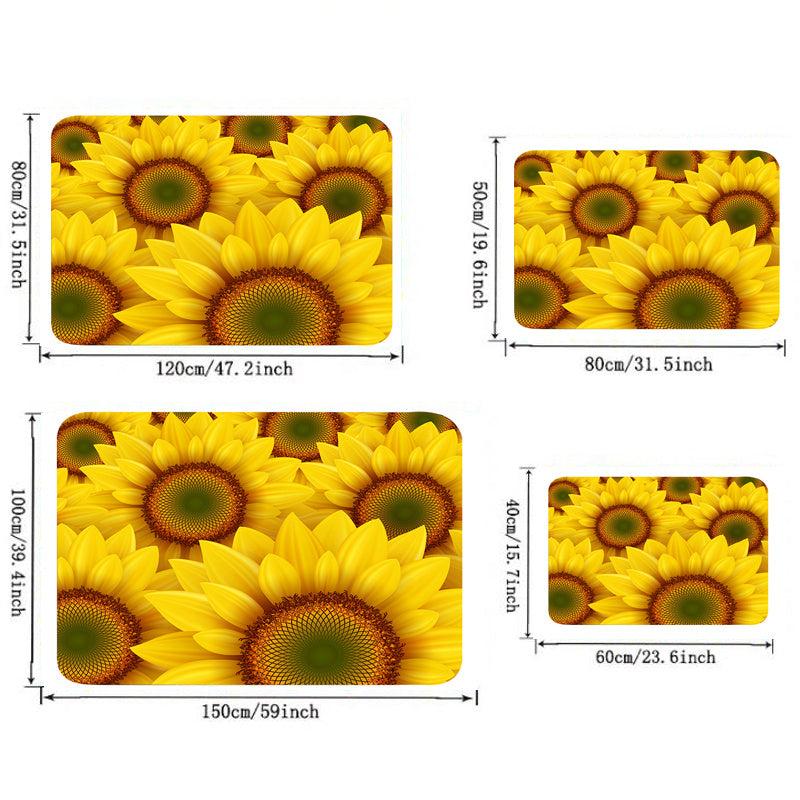 Soft Flannel Floor Mat Sunflowers Non-slip Waterproof Area Rugs
