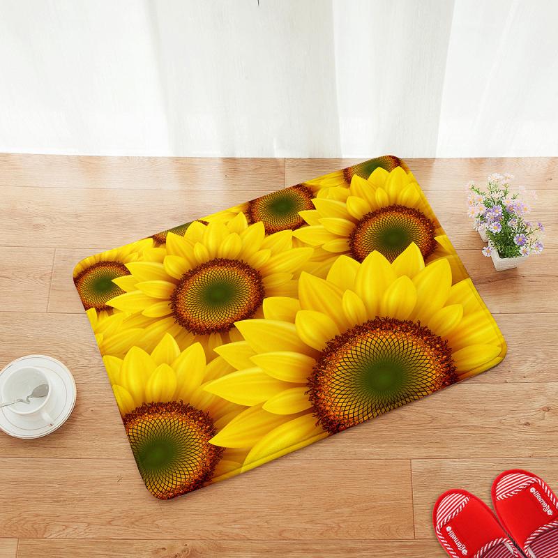 Soft Flannel Floor Mat Sunflowers Non-slip Waterproof Area Rugs