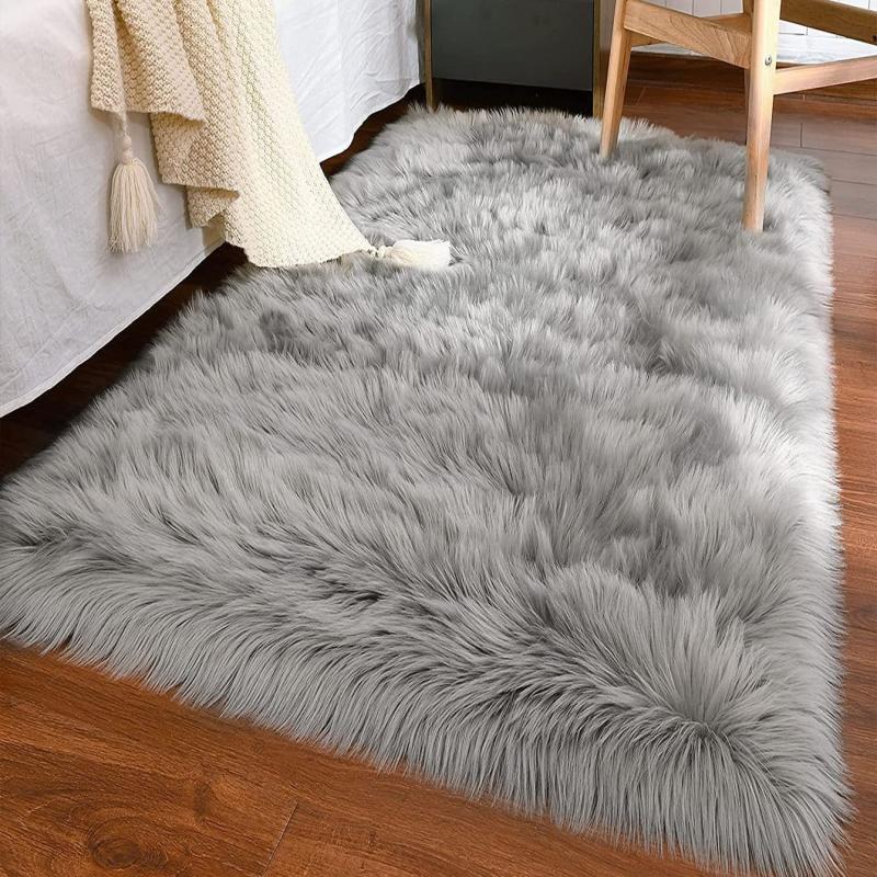 Soft Grey Shaggy Area Rug for Bedroom and Living Room Non Slip Floor Mat