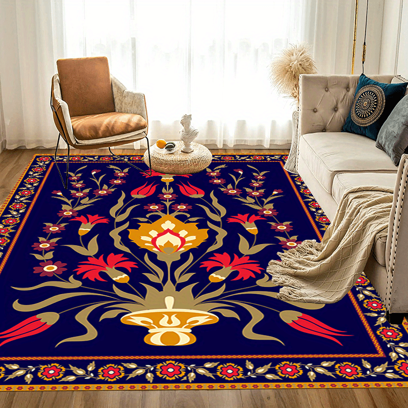 Vintage Floral Area Rug Anti Fatigue Shag Carpet