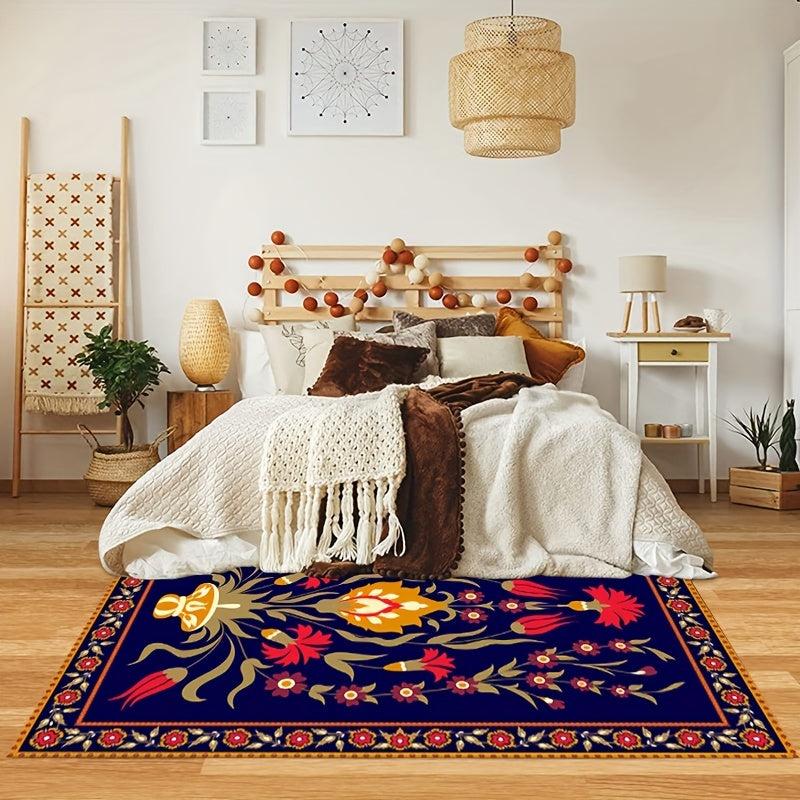 Vintage Floral Area Rug Anti Fatigue Shag Carpet