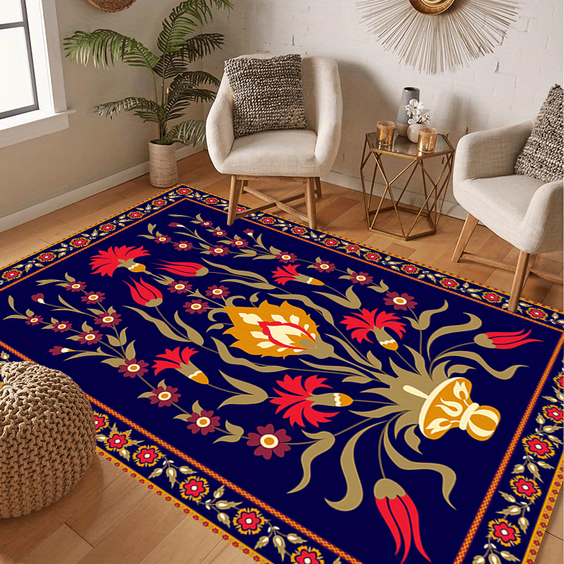 Vintage Floral Area Rug Anti Fatigue Shag Carpet