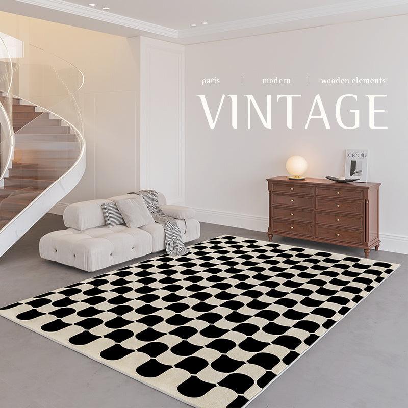 French Retro Checkerboard Rug Plush Carpet