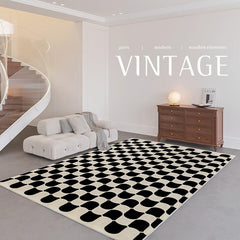 French Retro Checkerboard Rug Plush Carpet