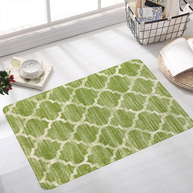 Moroccan Washable Rug Green Non Slip Low Pile Kitchen Entryway Rugs