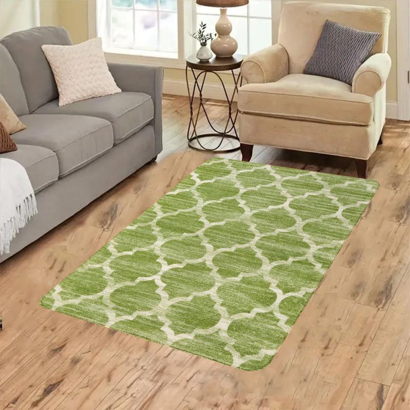 Moroccan Washable Rug Green Non Slip Low Pile Kitchen Entryway Rugs