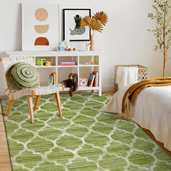 Moroccan Washable Rug Green Non Slip Low Pile Kitchen Entryway Rugs