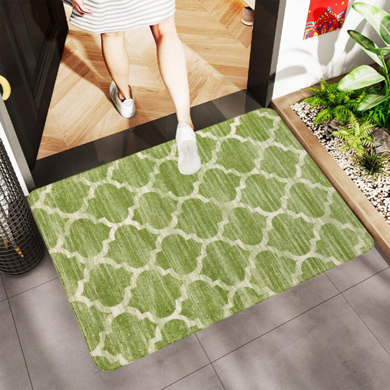 Moroccan Washable Rug Green Non Slip Low Pile Kitchen Entryway Rugs