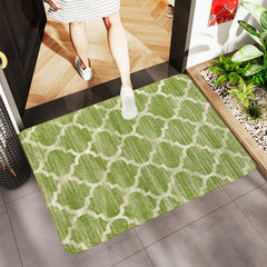 Moroccan Washable Rug Green Non Slip Low Pile Kitchen Entryway Rugs