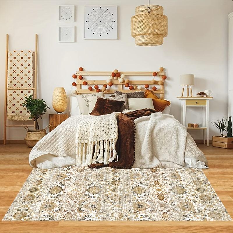 Golden Bohemian Vintage Rug Soft Washable Non Slip Durable Living Room Carpet