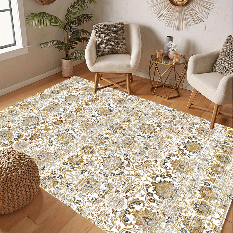 Golden Bohemian Vintage Rug Soft Washable Non Slip Durable Living Room Carpet