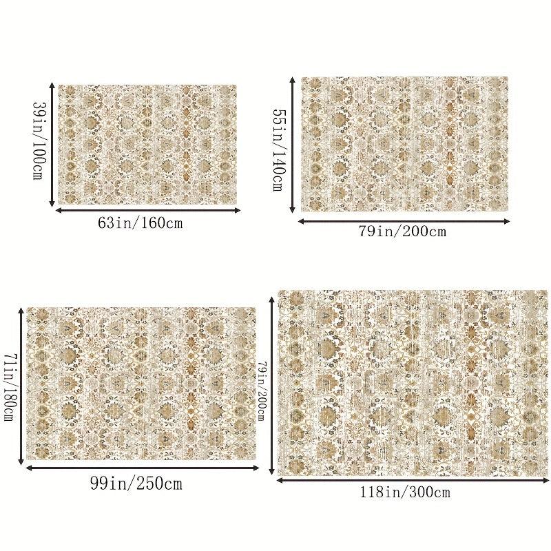 Golden Bohemian Vintage Rug Soft Washable Non Slip Durable Living Room Carpet