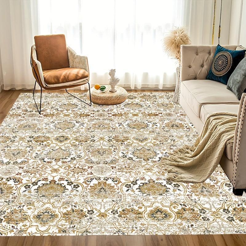 Golden Bohemian Vintage Rug Soft Washable Non Slip Durable Living Room Carpet