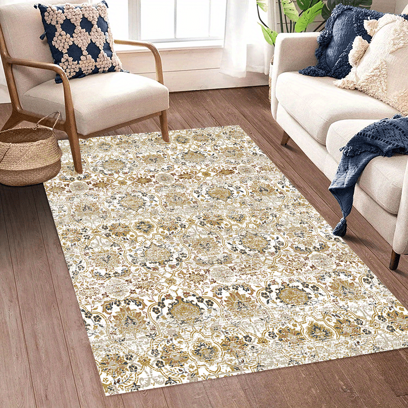 Golden Bohemian Vintage Rug Soft Washable Non Slip Durable Living Room Carpet