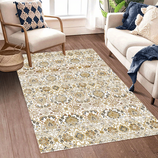 Golden Bohemian Vintage Rug Soft Washable Non Slip Durable Living Room Carpet