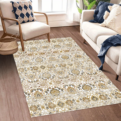Golden Bohemian Vintage Rug Soft Washable Non Slip Durable Living Room Carpet