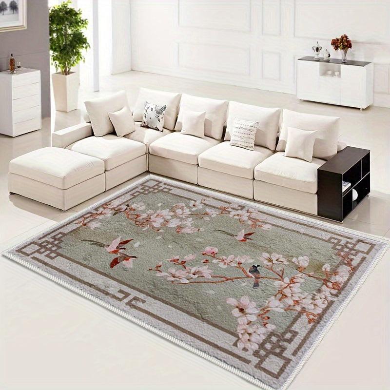Non Slip Flower Pattern Cashmere Carpet for Living Room - Soft and Cozy