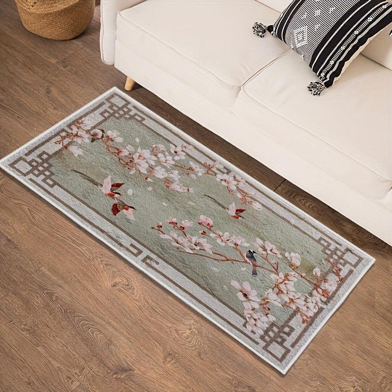 Non Slip Flower Pattern Cashmere Carpet for Living Room - Soft and Cozy