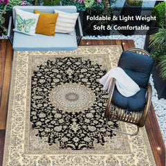 Waterproof Reversible Outdoor Rug Mat Vintage Boho Style Machine Washable