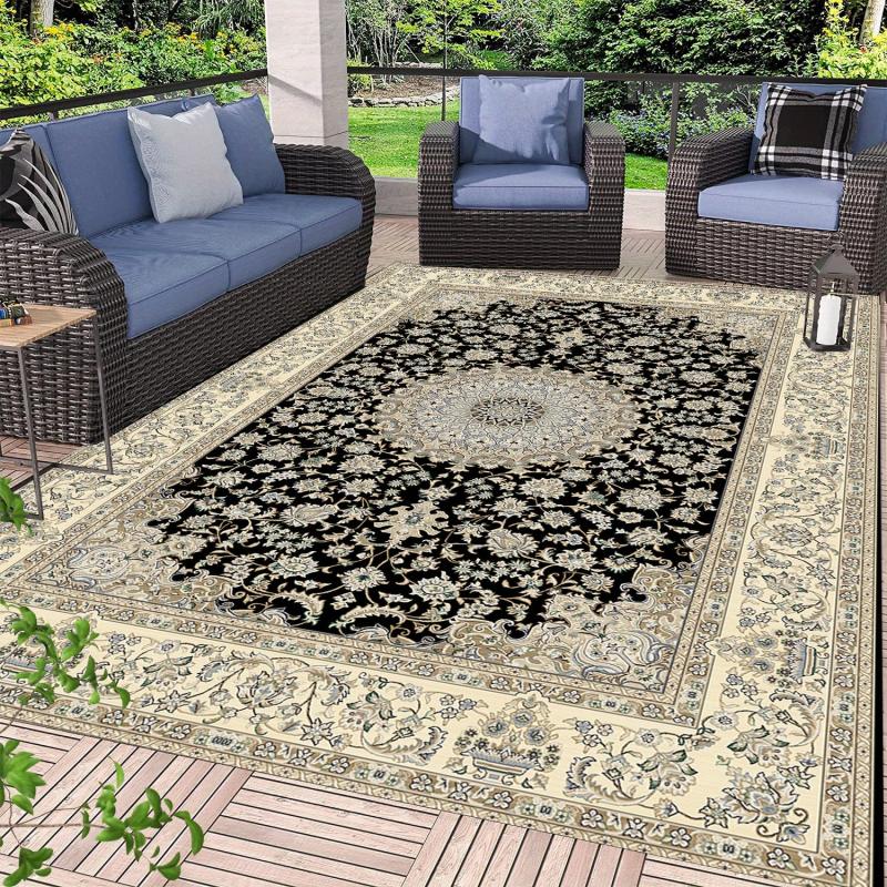 Waterproof Reversible Outdoor Rug Mat Vintage Boho Style Machine Washable