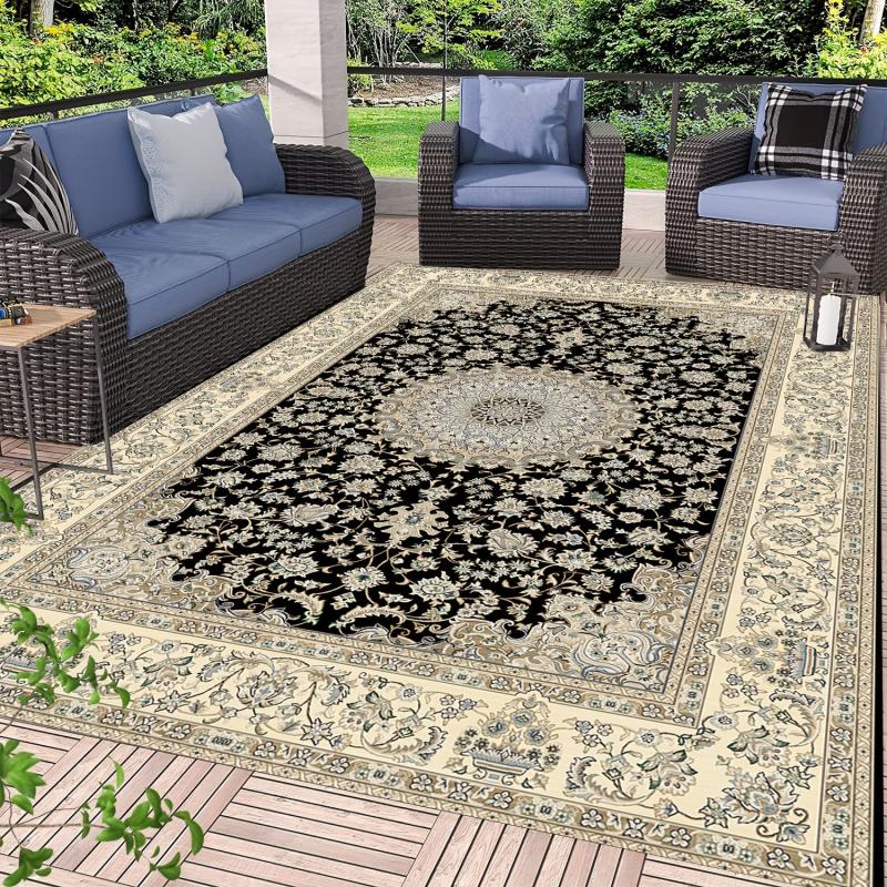 Waterproof Reversible Outdoor Rug Mat Vintage Boho Style Machine Washable