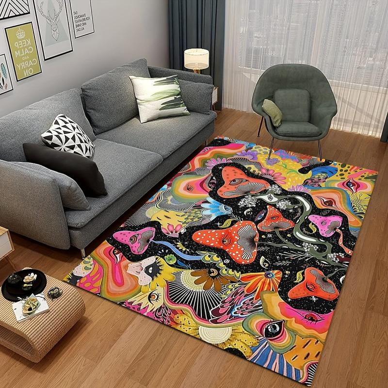 Mushroom Area Rug Plant Flower Decor Non Slip Durable Rug