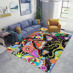 Mushroom Area Rug Plant Flower Decor Non Slip Durable Rug