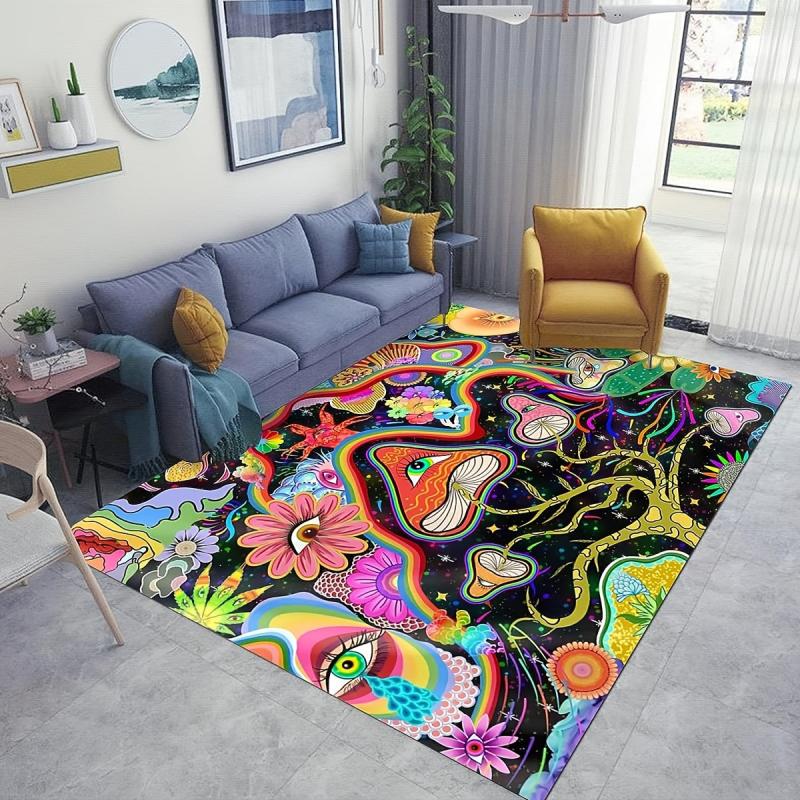Mushroom Area Rug Plant Flower Decor Non Slip Durable Rug