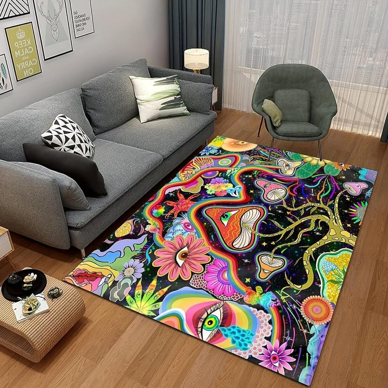 Mushroom Area Rug Plant Flower Decor Non Slip Durable Rug