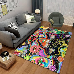 Mushroom Area Rug Plant Flower Decor Non Slip Durable Rug