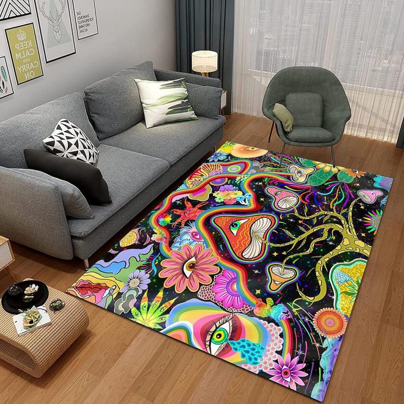 Mushroom Area Rug Plant Flower Decor Non Slip Durable Rug