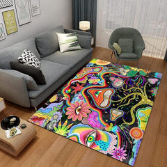Mushroom Area Rug Plant Flower Decor Non Slip Durable Rug