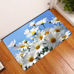 Fresh Daisy Print Living Room Carpet Non-slip Bathroom Entrance Foot Rug