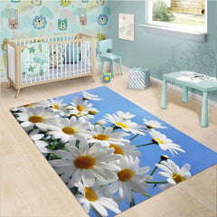 Fresh Daisy Print Living Room Carpet Non-slip Bathroom Entrance Foot Rug