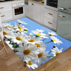 Fresh Daisy Print Living Room Carpet Non-slip Bathroom Entrance Foot Rug