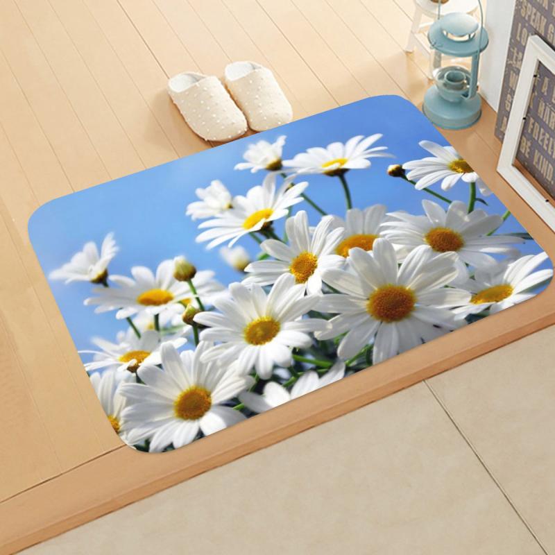 Fresh Daisy Print Living Room Carpet Non-slip Bathroom Entrance Foot Rug