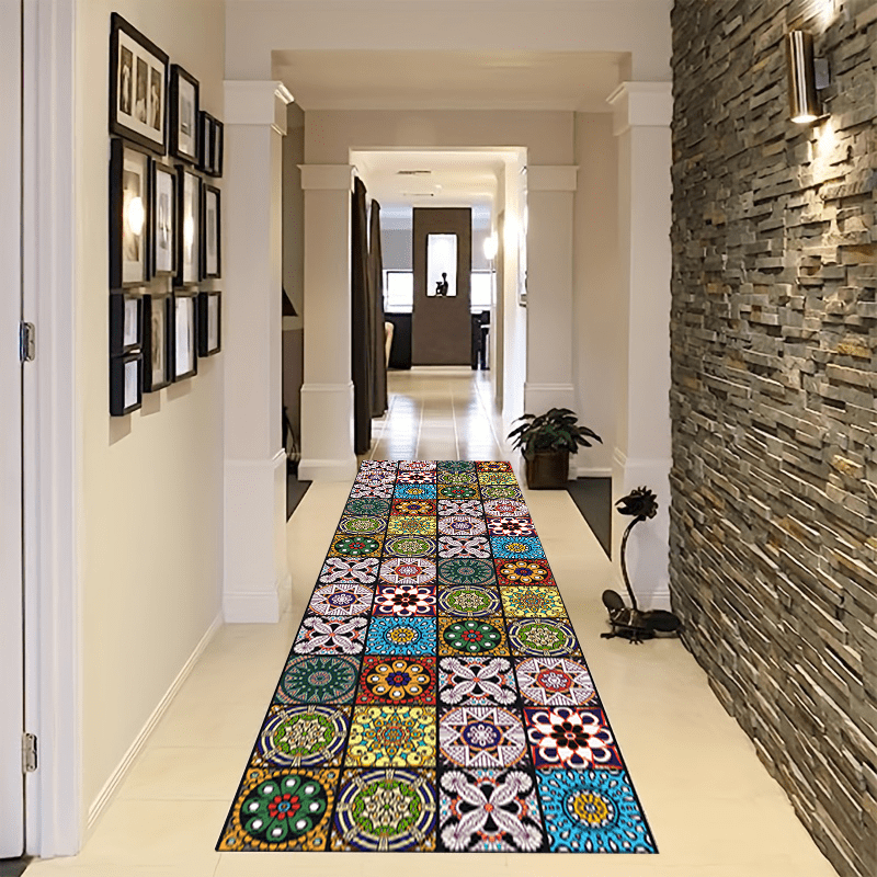 Washable Boho Runner Carpet Non-Slip for Corridors Living Rooms Waterproof