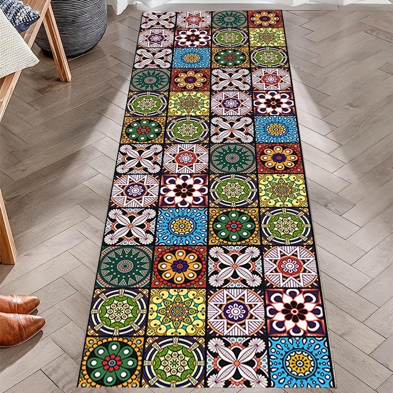 Washable Boho Runner Carpet Non-Slip for Corridors Living Rooms Waterproof