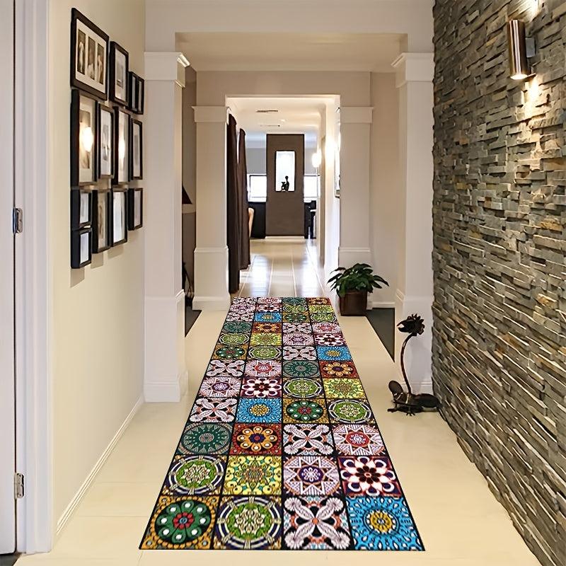 Washable Boho Runner Carpet Non-Slip for Corridors Living Rooms Waterproof