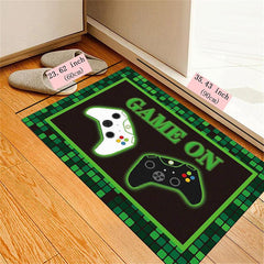 Large 3D Gamer Carpet Green Chequered Border Game Controller Pattern Rug