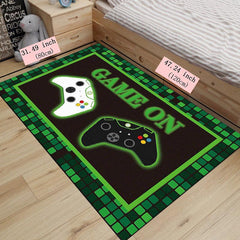Large 3D Gamer Carpet Green Chequered Border Game Controller Pattern Rug