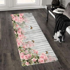 Polyester Rug Vintage Flower Wooden Board Pattern Print Floor Mat