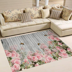 Polyester Rug Vintage Flower Wooden Board Pattern Print Floor Mat