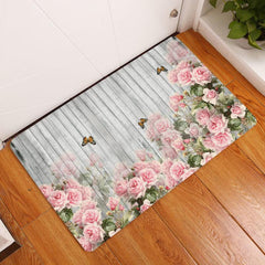 Polyester Rug Vintage Flower Wooden Board Pattern Print Floor Mat