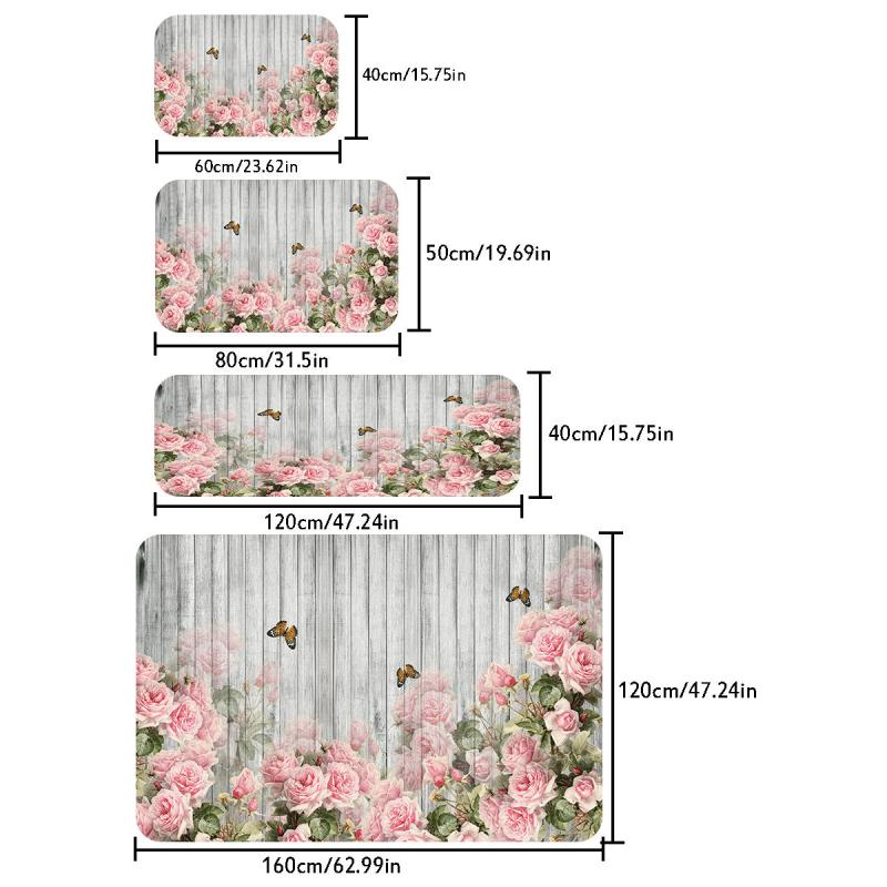 Polyester Rug Vintage Flower Wooden Board Pattern Print Floor Mat