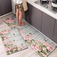 Polyester Rug Vintage Flower Wooden Board Pattern Print Floor Mat