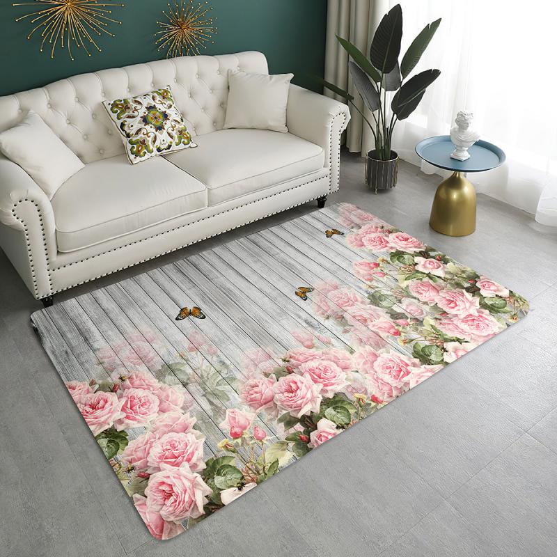 Polyester Rug Vintage Flower Wooden Board Pattern Print Floor Mat