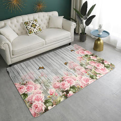Polyester Rug Vintage Flower Wooden Board Pattern Print Floor Mat