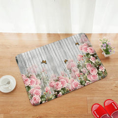 Polyester Rug Vintage Flower Wooden Board Pattern Print Floor Mat
